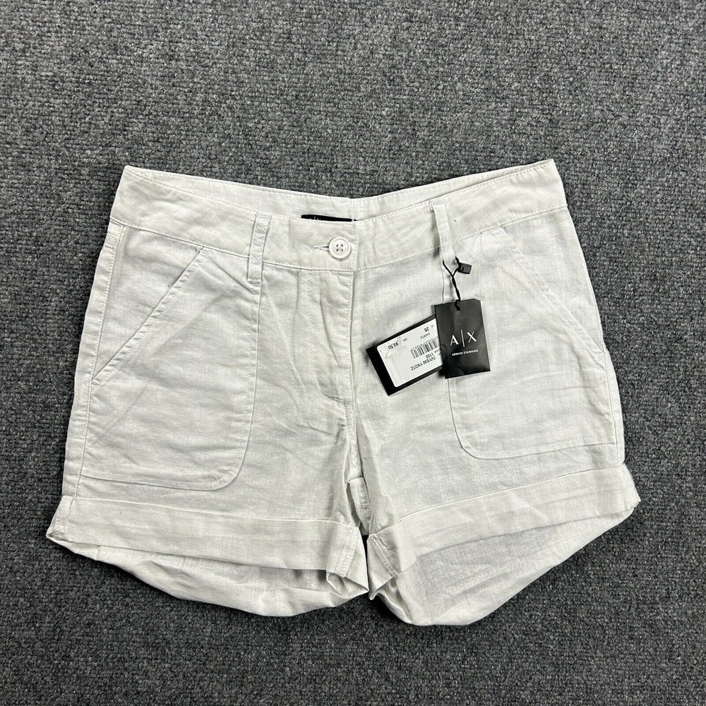 Armani Exchange White Cargo Shorts with Cuffed Hem